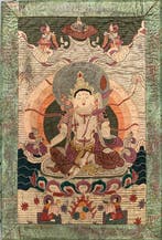 Handgeborduurde Thangka Zijde en Gouddraad - Bodhisattva -, Antiek en Kunst