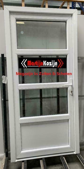 PVC Deur 98x204 met  3/4 glas Antraciet Houtnerf RAL7016, Doe-het-zelf en Bouw, Deuren en Vliegenramen, Kunststof, 80 tot 100 cm