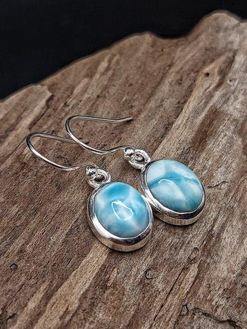 Uniek stuk: paar oorbellen van 925 zilver met Larimar –