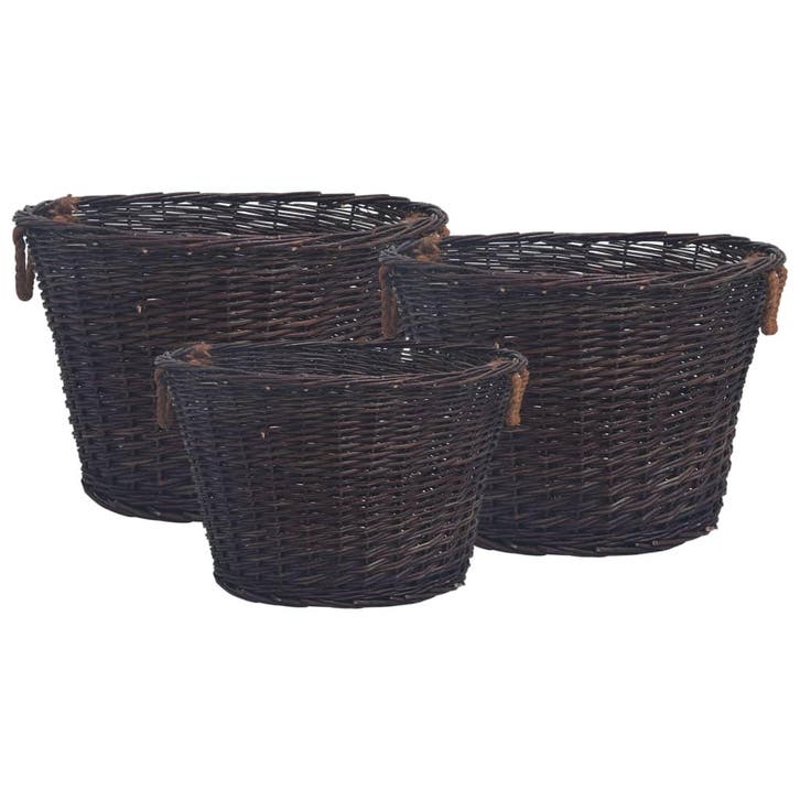 vidaXL 3-delige Houtmandenset stapelbaar wilgenhout, Jardin & Terrasse, Bois de chauffage, Envoi