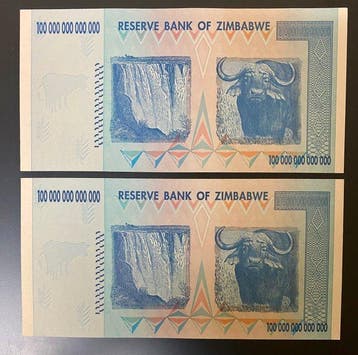 Zimbabwe. - 2 x 100 Trillion Dollars 2008 - Pick 91 -