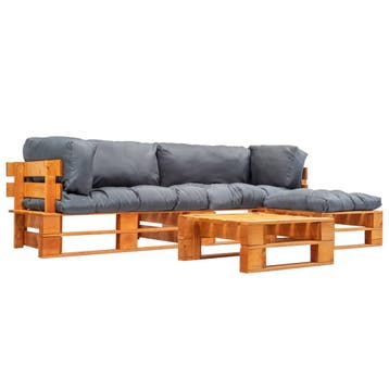 vidaXL 4-delige Loungeset pallet met grijze kussens hout, Verzenden, Nieuw, Loungeset