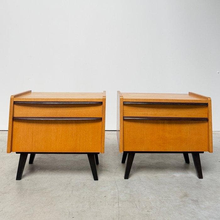 Kabinet - Hout, Furnier - Twee nachtkastjes -, Antiek en Kunst, Kunst | Designobjecten