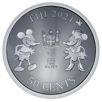 Fiji. 50 Cents 2024 1 oz $0.50 Fiji Steamboat Willie Silver, Postzegels en Munten