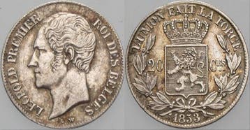 20 Centimes 1853 Belgie-koenigreich Leopold I 1831-1865, Verzenden, België
