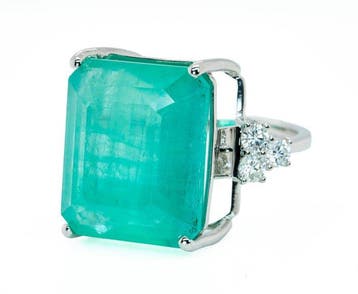 Zonder minimumprijs - Ring - 14 karaat Witgoud, Blauwgroen, Nieuw