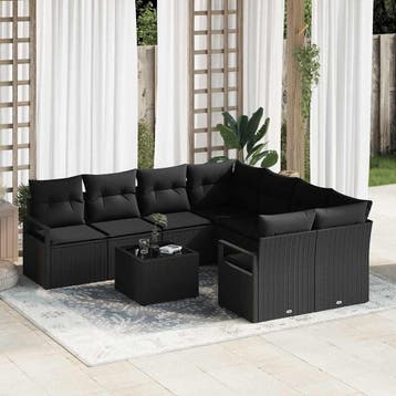 vidaXL Bankstel 9 st 8-Aantal zitplaatsen Zwart Polyrattan, Verzenden, Nieuw