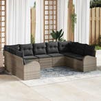 vidaXL Bankstel met kussen 9 pcs Grijs Poly Riet, Verzenden
