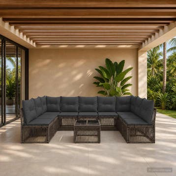 vidaXL Tuinbank Set 10 st Grijs poly rattan, Verzenden