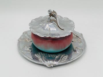 Pot - Glas, Verzilverd - Condimentpot in Art Nouveau-stijl, Antiek en Kunst