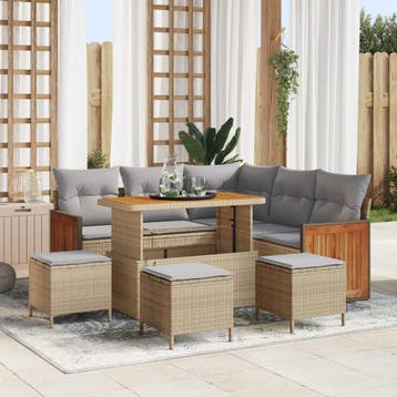 vidaXL Tuinbank Set 9 st 9-Aantal zitplaatsen Beige en, Verzenden, Nieuw