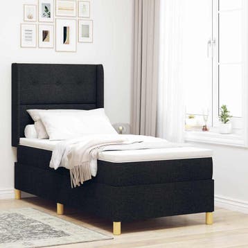 vidaXL Boxspring bed met hoofdeinde Zwart 90 x 190 cm Stof, Verzenden
