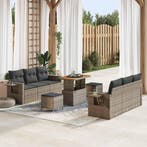 vidaXL Tuinbank Set 9 pcs Grijs Poly rattan en gepoedercoat, Verzenden, Nieuw