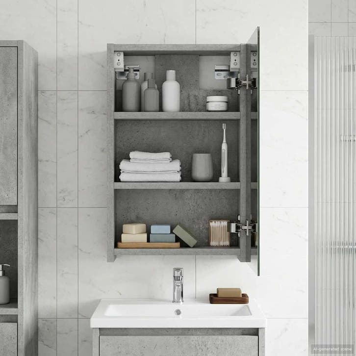 vidaXL Badkamerspiegelkast Beton Grijs 30 x 10,5 x 50 cm, Maison & Meubles, Tables | Coiffeuses, Envoi