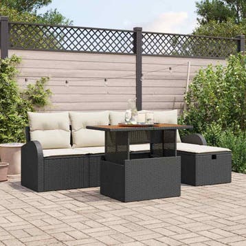 vidaXL Tuinbank Set 6 st Zwart poly rattan, Tuin en Terras, Verzenden, Nieuw