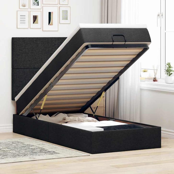 vidaXL Bed poef met matras en LEDs 80x200 cm stof zwart, Huis en Inrichting, Slaapkamer | Bedden, Nieuw, Verzenden