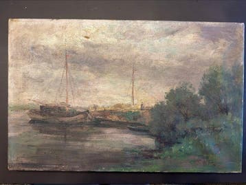 Nederlandse school (XIX) - Moored dutch fishing vessel