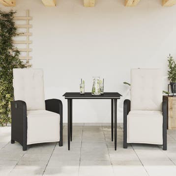 vidaXL 3-delige Bistroset met kussens poly rattan zwart, Verzenden, Nieuw