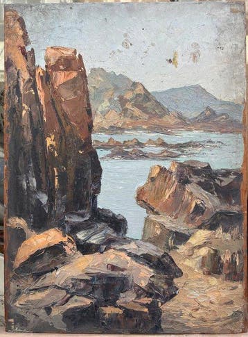 École française (XX) - Paysage de falaises et côte rocheuse
