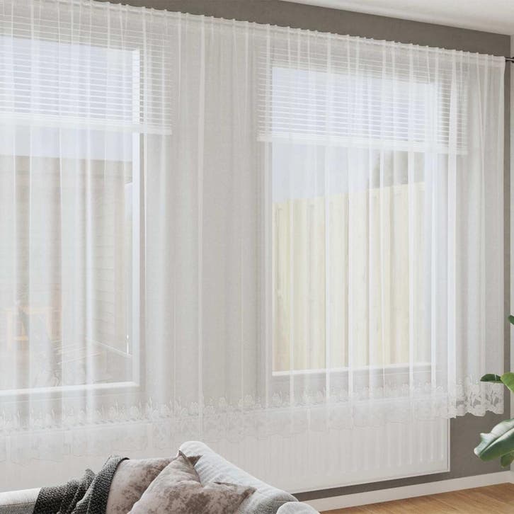 vidaXL Lacegordijn met gordijnen Wit 750 x 240 cm Polyester, Huis en Inrichting, Stoffering | Gordijnen en Lamellen, Nieuw, Verzenden