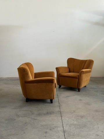 Fauteuil (2) - Hout, Textiel - Italiaanse productie, Antiek en Kunst