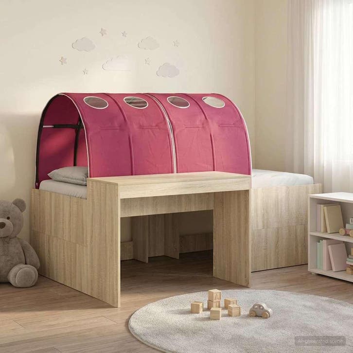 vidaXL Bedframe met tunnel 3 st Sonoma eiken en rood Bewerkt, Maison & Meubles, Chambre à coucher | Lits, Envoi