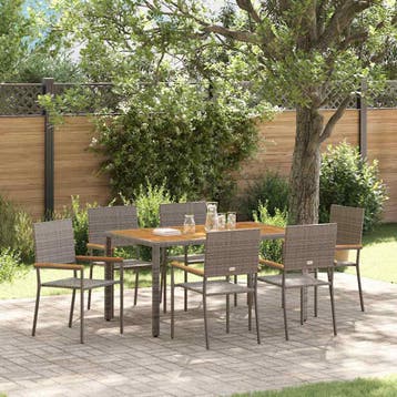 vidaXL Tuin Eettafel Set 7 st Grijs poly rattan, Verzenden, Nieuw