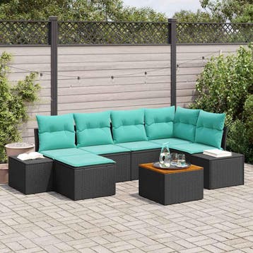 vidaXL Tuinbank Set 7 st Zwart poly rattan, Verzenden, Nieuw