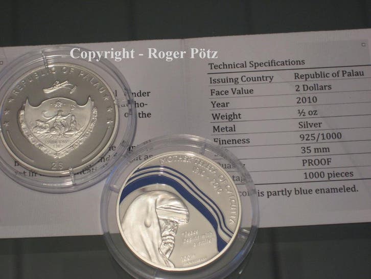 2 Dollar 2 $ Palau 2010 Mutter Theresa zilver Pp extrem s..., Postzegels en Munten, Munten | Amerika, Verzenden
