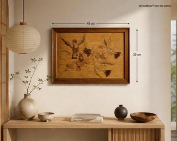Wanddecoratie - Paneel met houtmarquetage, vogels en