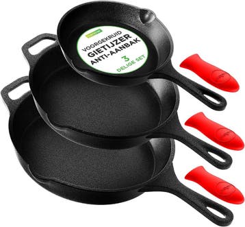 Gietijzeren pannenset 3-delig | Retour deal | 34% korting!, Verzenden, Zo goed als nieuw, Gietijzer, Pannenset