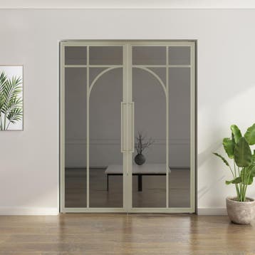 Dubbele stalen taatsdeur Kiezelgrijs 5 Vlaks rond Rookglas, Minder dan 80 cm, Overige typen, Nieuw, Metaal