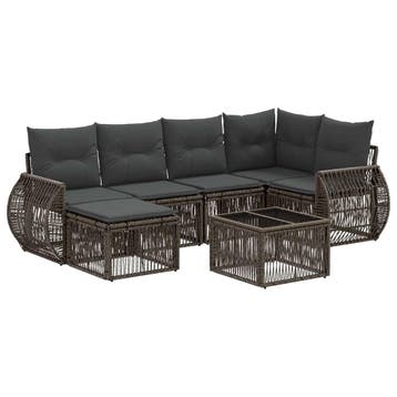 vidaXL Tuinbank Set 7 pcs Grijs en Donkergrijs poly rattan, Verzenden, Nieuw