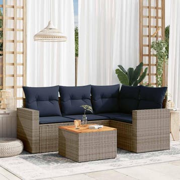 vidaXL 5-delige Loungeset met kussens poly rattan grijs, Verzenden, Nieuw, Loungeset