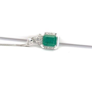 Ketting met hanger - 14 karaat Witgoud - 1.09ct. tw. Smaragd, Handtassen en Accessoires