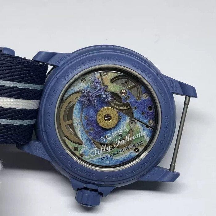 Swatch x Blancpain - Scuba Fifty Fathoms AtlanticOcean -, Handtassen en Accessoires, Horloges | Heren