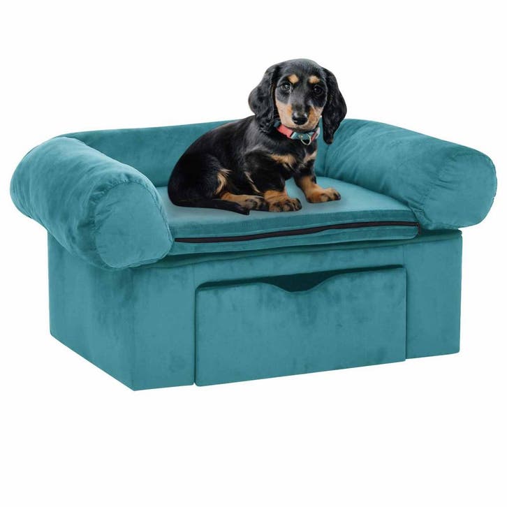 vidaXL Hond Sofa met opslag Turquoise 75 x 50 x 38cm Pluche, Dieren en Toebehoren, Honden-accessoires, Nieuw, Verzenden
