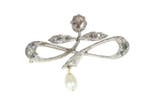 Broche - 14 karaat Geel goud Diamant (Natuurlijk) - Parel -