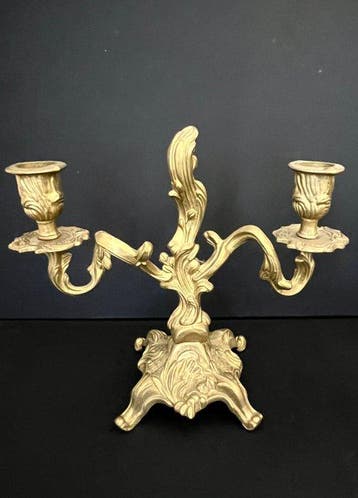 Kandelaber Paar kandelaars - Louis XV-stijl - verguld brons, Antiek en Kunst