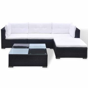 vidaXL 5-delige Loungeset met kussens poly rattan zwart, Verzenden, Nieuw, Loungeset