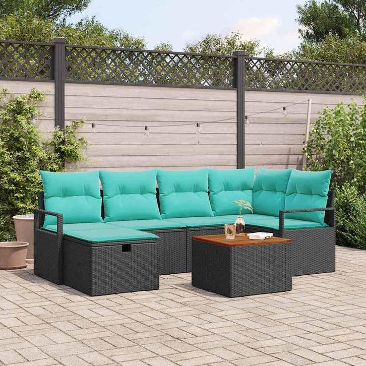 vidaXL Tuinbank Set met kussen met opslag 7 pcs Zwart poly, Jardin & Terrasse, Ensembles de jardin, Envoi