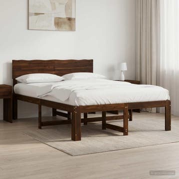 vidaXL Tweepersoonsbed met hoofdbord ROSTOCK Donkerbruin 150, Verzenden