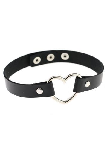 KIMU® Choker Zwart Hartje Pu Leer Collar Ketting Hart Halsba, Ophalen of Verzenden, Nieuw, Zwart