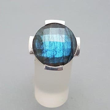 Zilver, Zware Art Deco, Labradoriet Tank ring - Ring