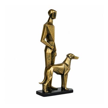 Beeldje - Abstract Man with dog sculpture Geometric Figurine