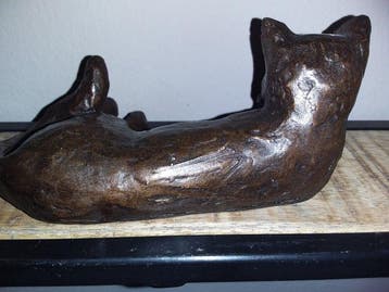 sculptuur, Cat resting - 15 cm - Brons
