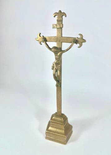 Crucifix - Brons - 1850-1900 - Neogotisch altaar - 30 cm, Antiek en Kunst