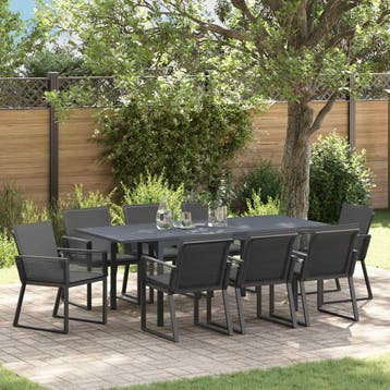 vidaXL Tuin Eettafel Set 9 st Zwart poly rattan, Verzenden