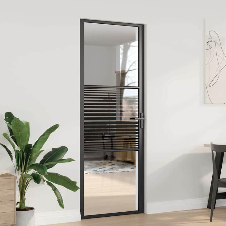 vidaXL Glazen deur Gestreept Zwart 76 x 3,5 x 201,5 cm, Doe-het-zelf en Bouw, Deuren en Vliegenramen, Nieuw, Verzenden