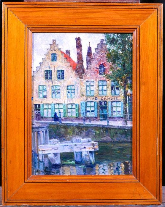 Omer Coppens (1864-1926) - Brugge, Dock at the Old Tavern, Antiek en Kunst, Kunst | Schilderijen | Klassiek